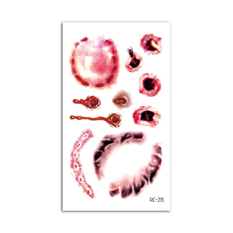 Vodotěsné Halloweenské dočasné tetovací nálepky: Realistické jizvy po krvi a noži pro hororový make-up.