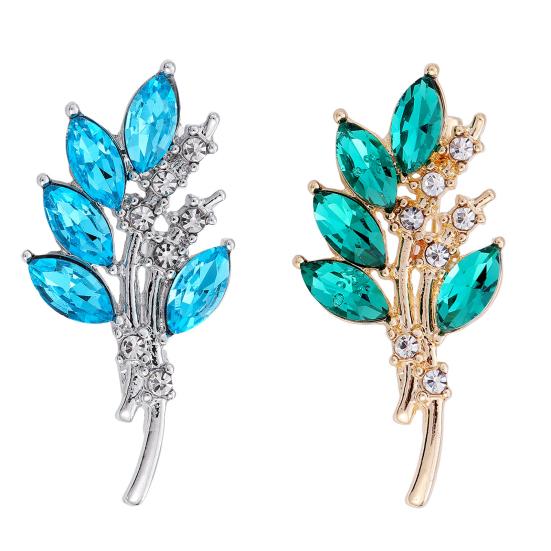 Brooch Pin for Women, Marquise Shape Olive Branch Design Brooch with Rhinestones, Metal Base Lapel Pin for Suits Coats Scarves