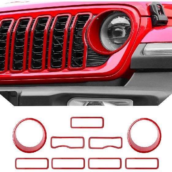 JeCar Grill Erts For Jeep Wrangler JL JLU 2024+ Grill Covers & Headlight Covers Trim Kit Accessories (Red)
