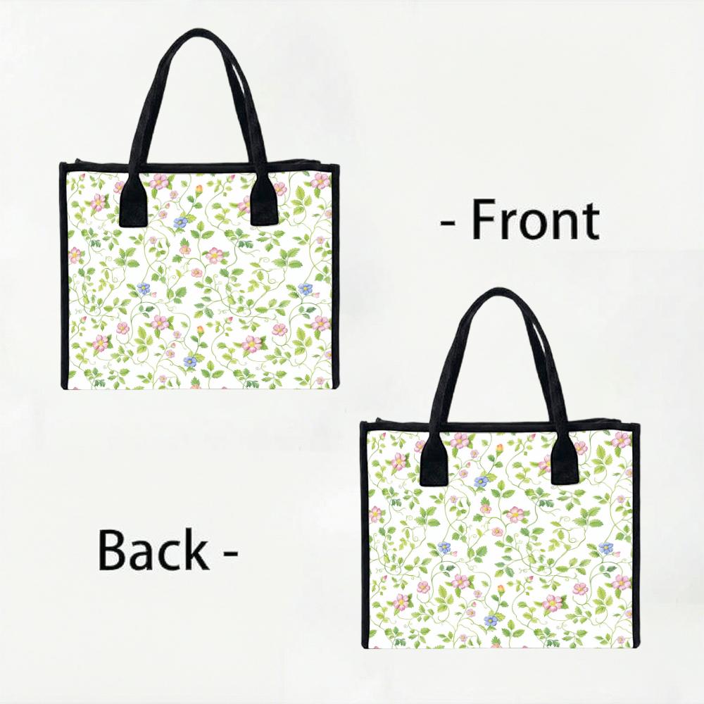 Floral Tote Bag Casual Canvas Shopping Handbag for Daily Use