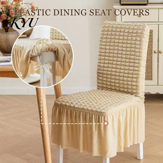 Non Slip Chair Cover with Skirt, Stretchable Armless Slipcover, Bubble Soft Polyester Slipcover Texture, Machine Washable Protector for Dining Kitchen