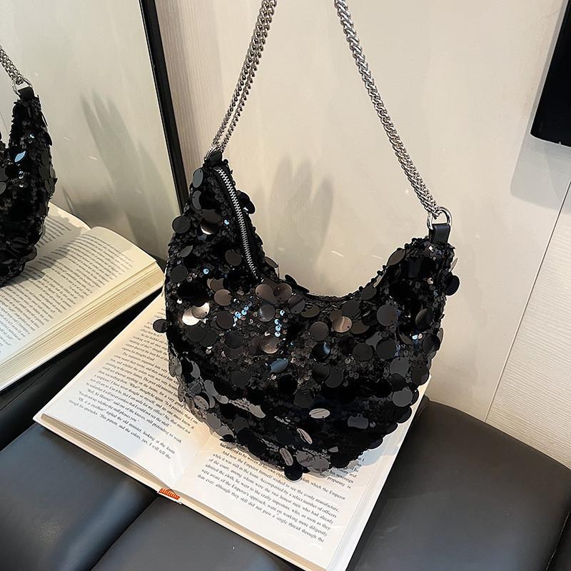 Trendy Korean Style Sparkly Chain Underarm Dumpling Bag Women's Bag 2023 New Winter Shoulder Crossbody Bag