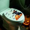 Halloween Toilet Decals, Cute Cartoon Bat In Suit & Black Crow with Witch Hat, Waterproof Removable Toilet Seat Cover Decor with Pumpkin & Maple