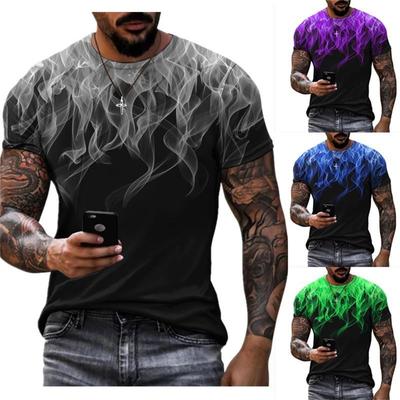 European and American T-shirt Men's Street Flame Gradient Printing T-shirt Summer Sports Short-sleeved T-shirt