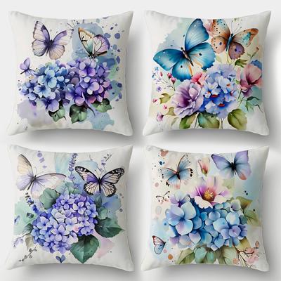 4Pcs, Watercolor Butterfly Pillow Covers, Single-Sided, Zipper Closure, Washable Polyester - Perfect for Sofa, Living Room, Bedroom Decor