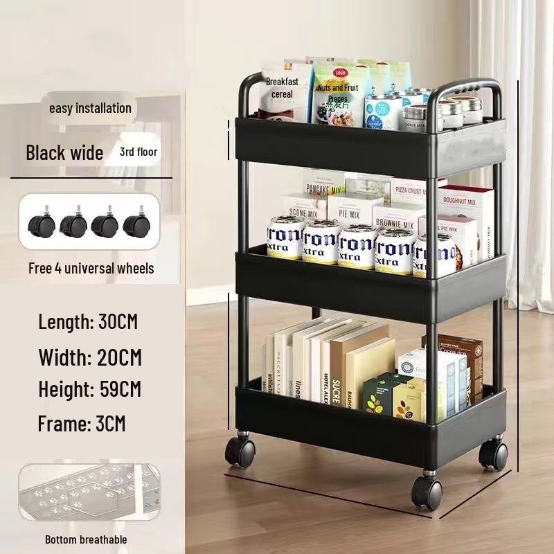 

Mid-Century Modern 3-Tier Black ABS Rolling Utility Cart