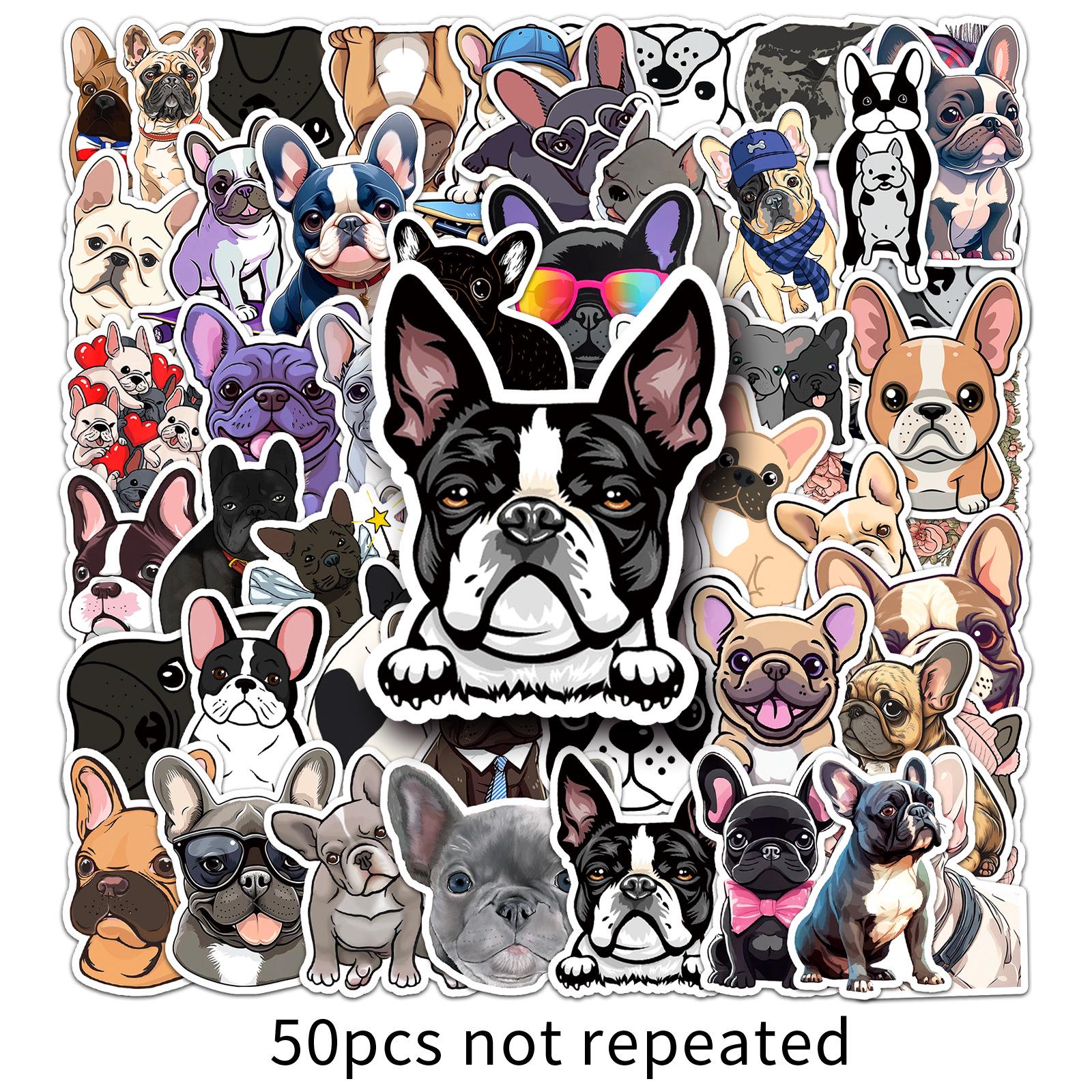 50pcs Waterproof French Bulldog Cartoon Stickers - Cute Pet Dog Decorative Stickers for Notebooks & Journals
