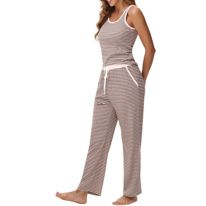 

Женский комплект для отдыха: топ-майка и брюки, повседневный свободный полосатый пижамный комплект M