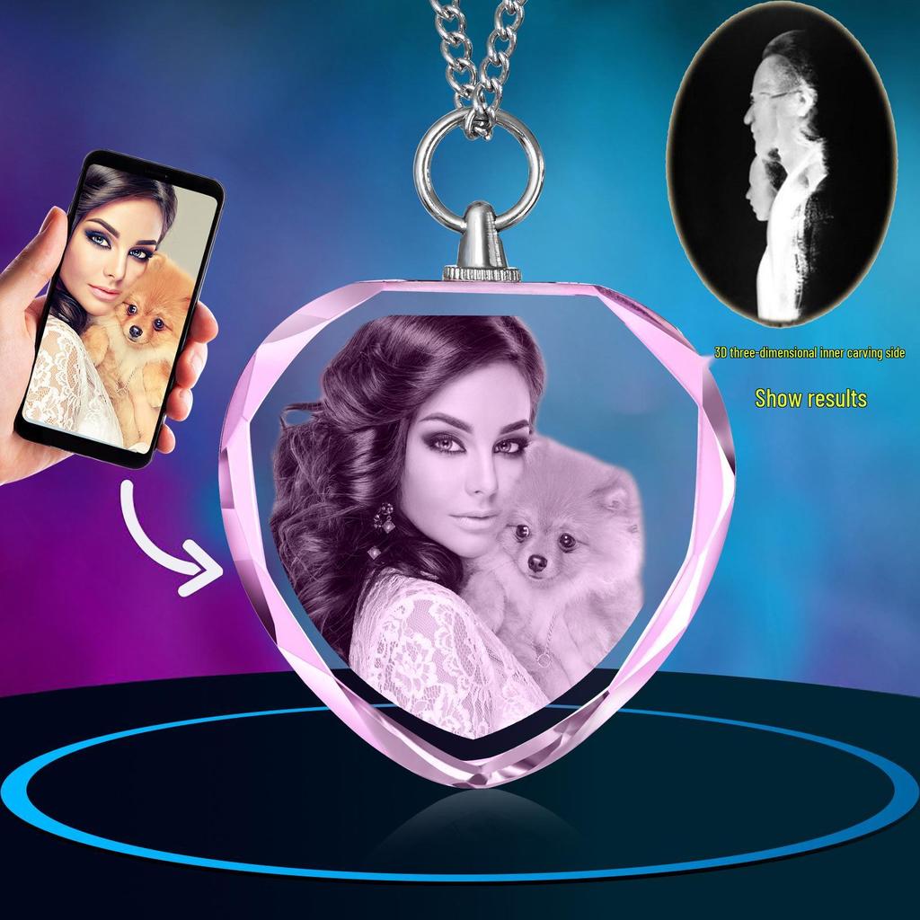 Custom 3D Laser Engraved Crystal Pendant: Portrait & Pet Design Gift