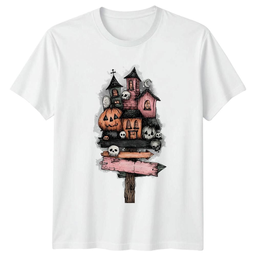 Halloween Haunted House Skulls Graphic Tee Unisexs Unisexs TShirt Spooky Pumpkin S