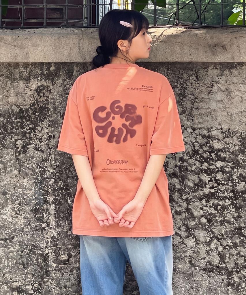 CGP Round C.Graphy Pigment Big Oversized Short Sleeve T-Shirt - Coral