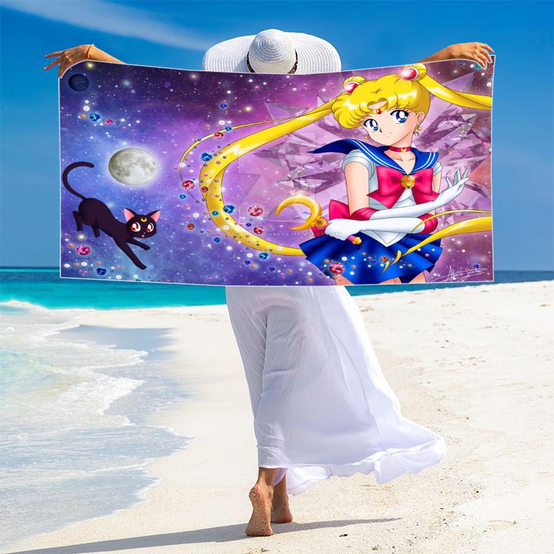 Magic Sailor Girl Print Beach Towel, Large Soft Quick Dry Towel for Beach Camping Swimming