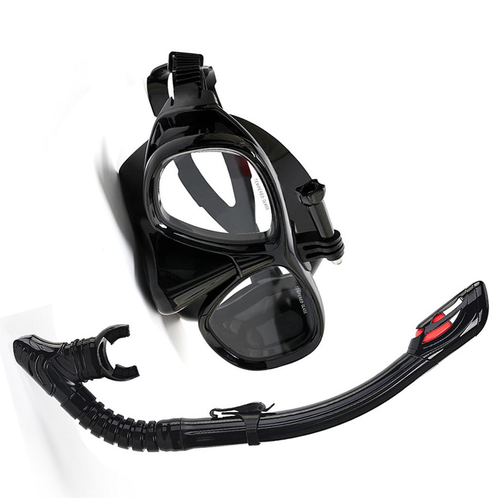Snorkeling Mask with Action Cam Mount Dry Snorkel Set Comfortable Silicone Diving Goggle for Travel Easy Breathing