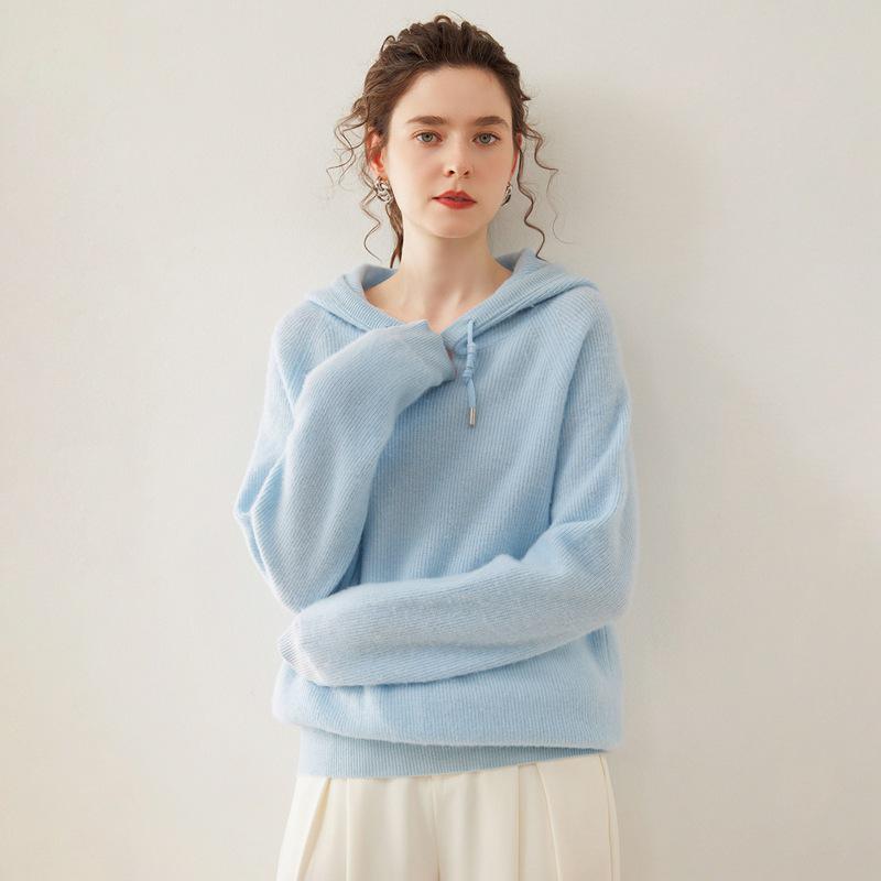 Women's Cashmere Yuanbao Stitch Hoodie - Loose Fit, Thick Knit, Age-Reducing, Casual for Autumn and Winter