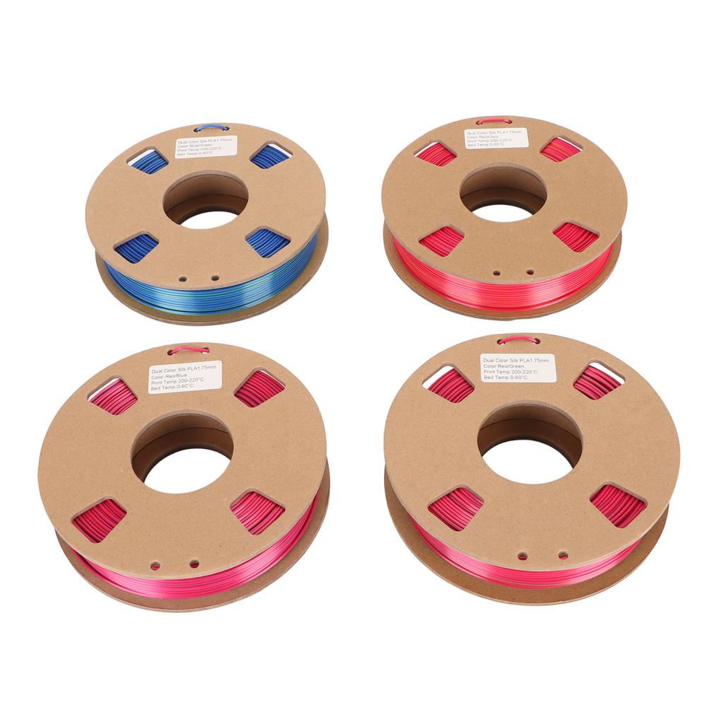 4 Rolls Silk Dual Color Filament PLA Filament 1.75mm Red Gold Red Green Red Blue Blue Green 3D