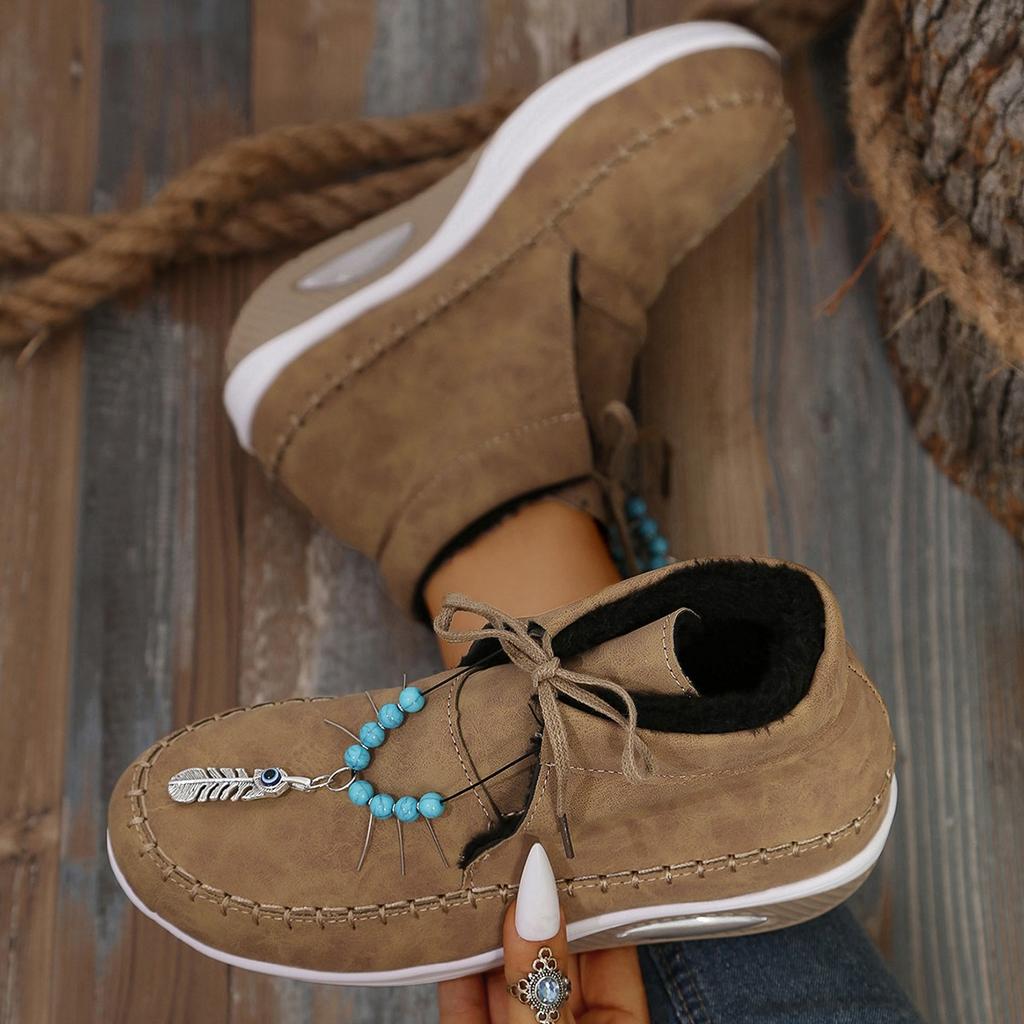 Aphixta Doublure Peluche Chaussures Chaudes d'Hiver Femme Lacets Semelle Épaisse Augmentant la Hauteur Bottines Cheville Ethnique Grande Taille 43