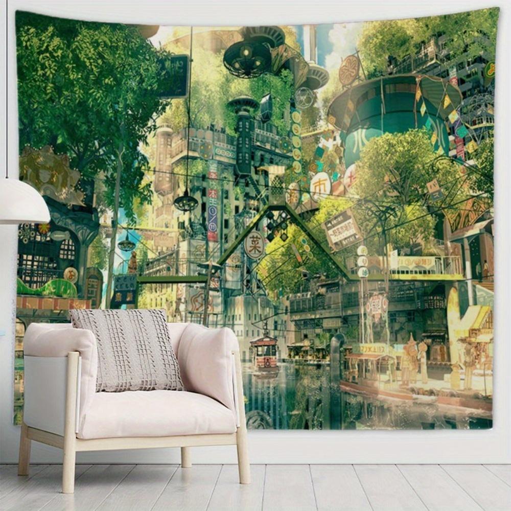 Futuristic Cityscape Tapestry AnimeInspired Urban Art for Bedroom or Living Room Large Decorative Hanging Add Unique Style