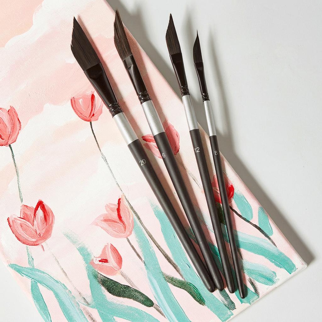 4pcs Nylon Squirrel Hair Brushes Angular Professional Artist Brushes Mixed Bristle Paint Brushes Comfortable For Oil Painting