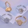 Mixed Oval Mirror Shape Open Adjustable Stainless Steel Rings For Women Men Accessories DIY Stone Crystal Hollow Jewelry Anillos