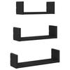 Wall Shelves Set of 3 Black Oak Effect Particleboard