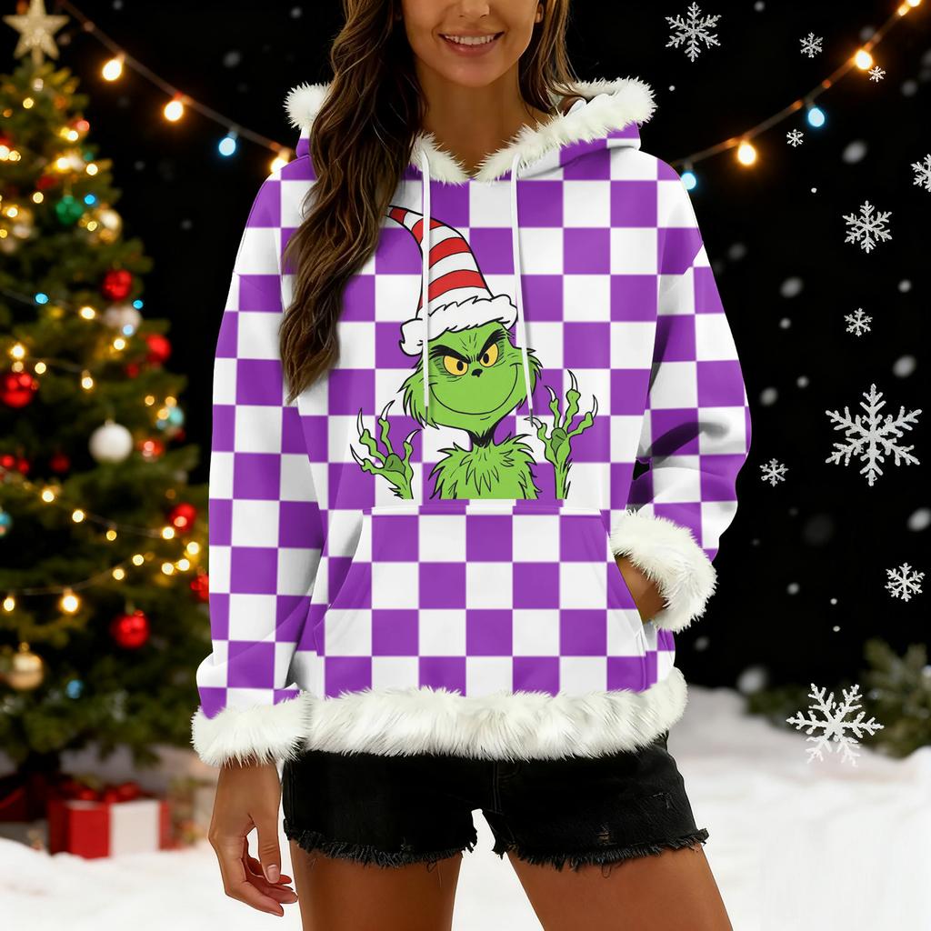 Women's Christmas  Print Contrasting Loose Casual Hoodie