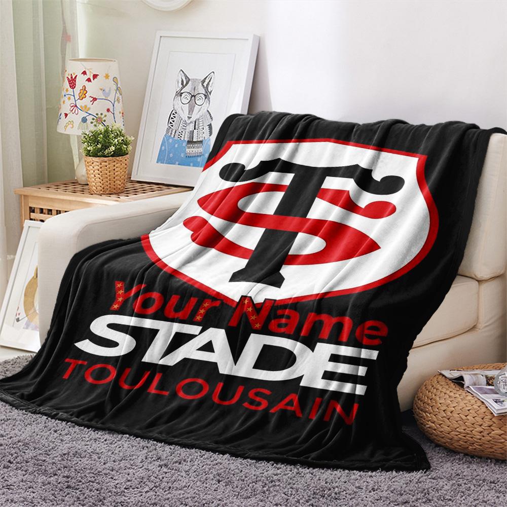 1PC Stade Toulouse Crest Custom Name Patterned Flannel Blanket Suitable For All Seasons For Home Decor Warmth And Comfort Gifts Holiday Present