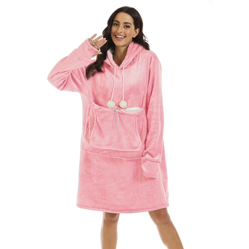 

Осінньо-зимовий модний тренд Жіночі однотонні вільні потовщені пуловери з довгим рукавом і капюшоном Повсякденний одяг для відпочинку L рожевий