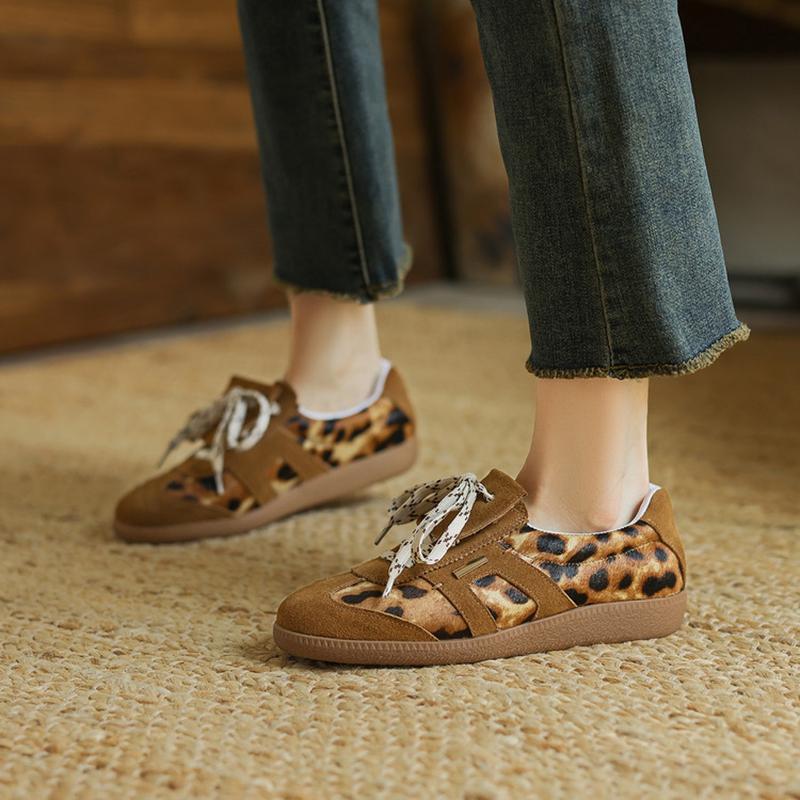 Fashion NEW Autumn Women Shoes Cow Suede Leather Shoes for Women Round Toe Thick Heel Shoes Mixed Colors Lace-up Sneakers German Trainer