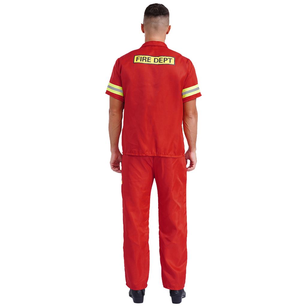 Adult Firefighter Dress Up Suit - 4-Piece Costume with Short Sleeve Jacket, Pants, Belt & Safety Helmet