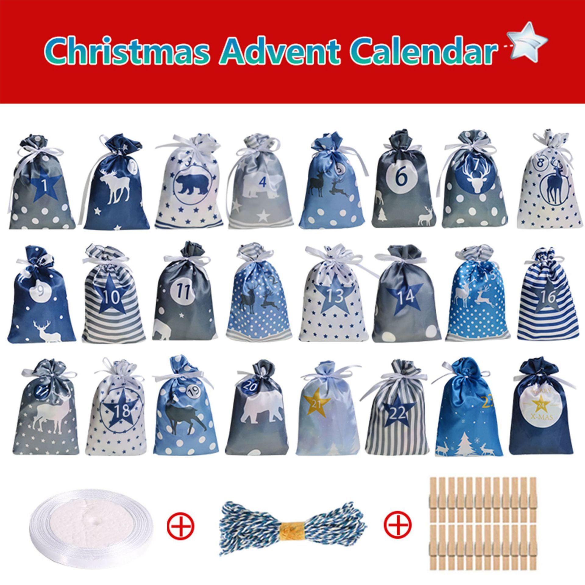 

Christmas Gift Bag 24 Arrival Calendar Hanging Bag Drawstring Colored Candy Bag Countdown Drawstring Bag Set