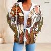 Women Plus Size Zip Up Hoodie Western Cowboy Bunny Pumpkin Cactus Print Long Sleeve Casual Hooded Sweatshirt