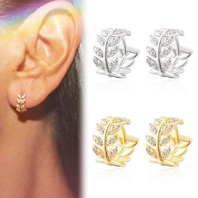 Frauen Strass Weidenblatt Temperament Ohrclip Piercing Ohrringe Schmuck