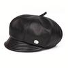Womens Genuine Leather Beret Hat With Short Brim Foldable Adjustable Cap Winter Light Luxury Style