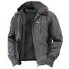 Solid Color Hooded Cotton Jacket for Casual Men's Wear with Velvet Zipper Pocket Jacket