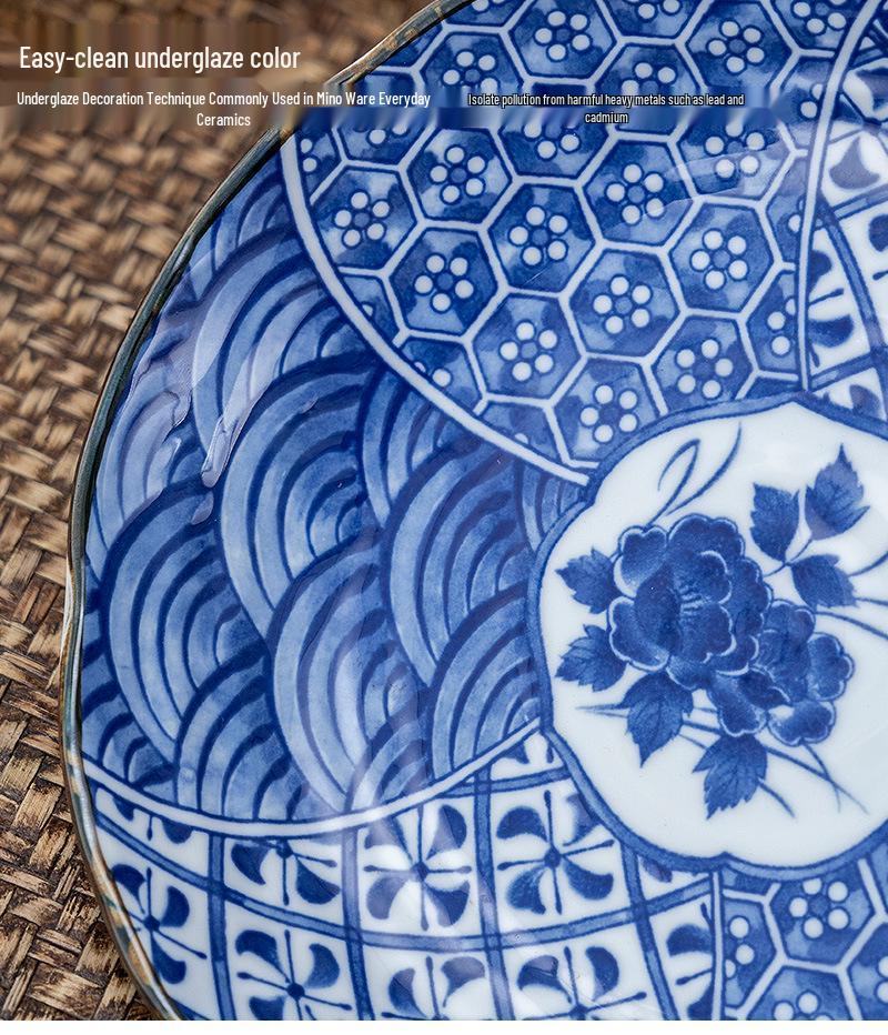 Retro Blue & White Japanese-Style Porcelain Rice Bowl & Ceramic Plate Set