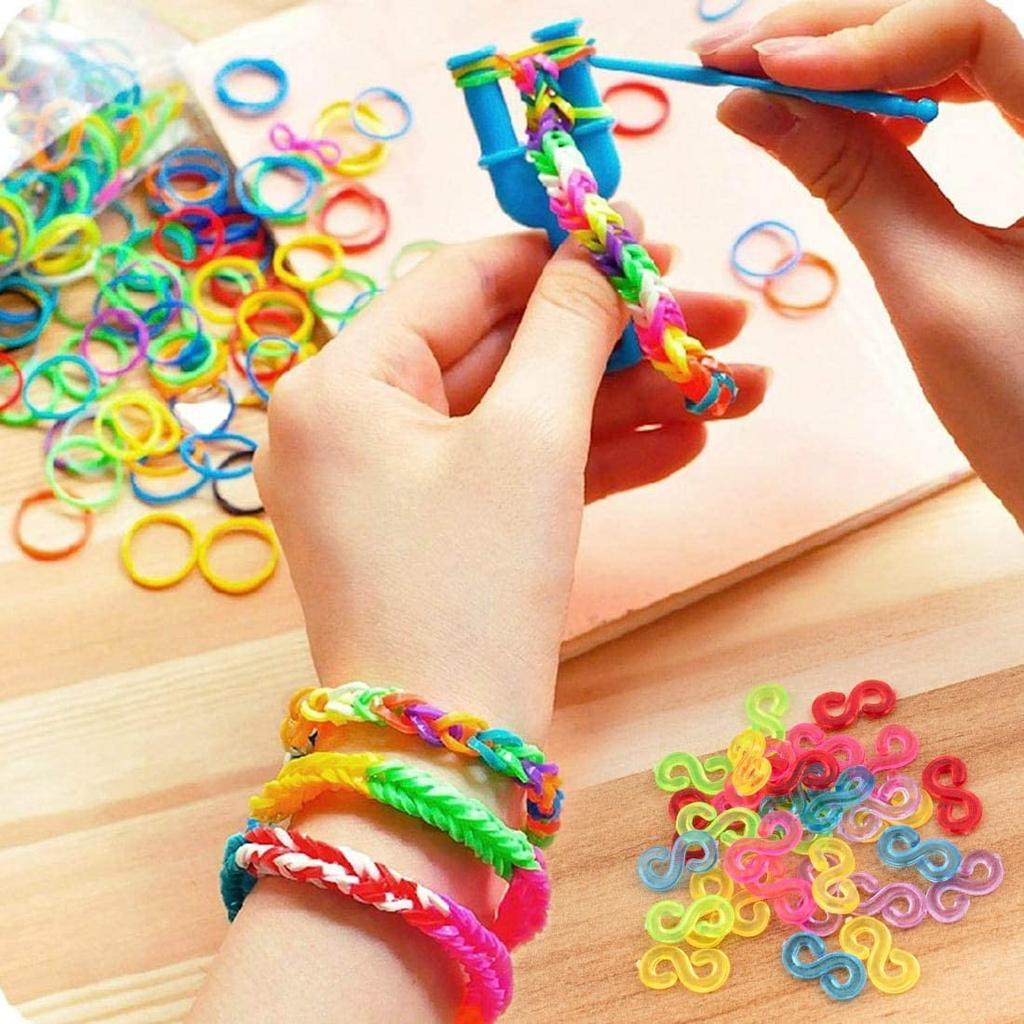 Rolybag 400 Pieces Colorful S-Clips, Rubber Bands, Loom Bands, S-Clips, Plastic Connectors, Supplement Kit for Loom Bracelets and DIY Bracelet Making