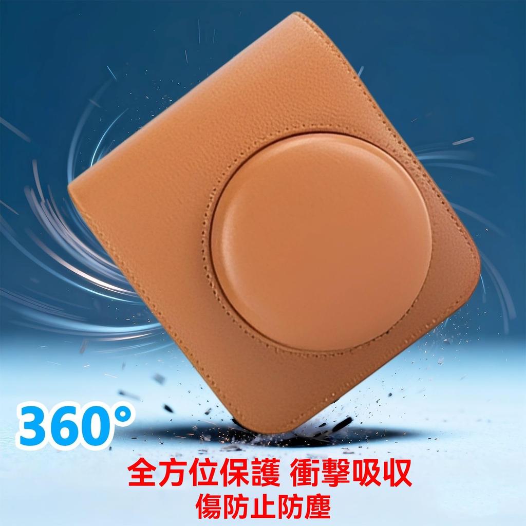 Protective camera case for Fuji Instax Mini 41 instant with photo pocket and adjustable shoulder compact and portable camera, strap, (Brown)