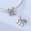 925 Silver Charms Bead CZ Zircon Love Mom Pink Heart Dangle Fit DIY Bracelet Women Mother's Day Jewelry Gift