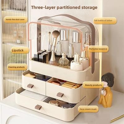 Boîte de rangement pour cosmétiques étanche Récipient multifonction Organiseurs de maquillage Grande capacité avec couvercle Grande boîte à maquillage Salle de bain