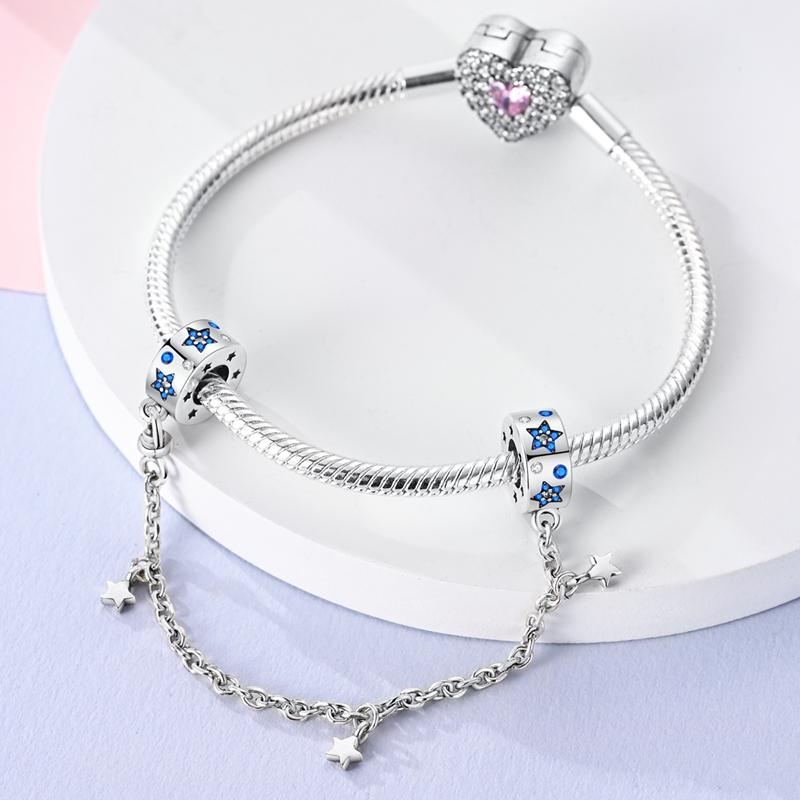 Safety Chain Charms Fit 925 Silver Charms Beads Moon Star Butterfly Heart Safety Chain for Women Jewelry Gift