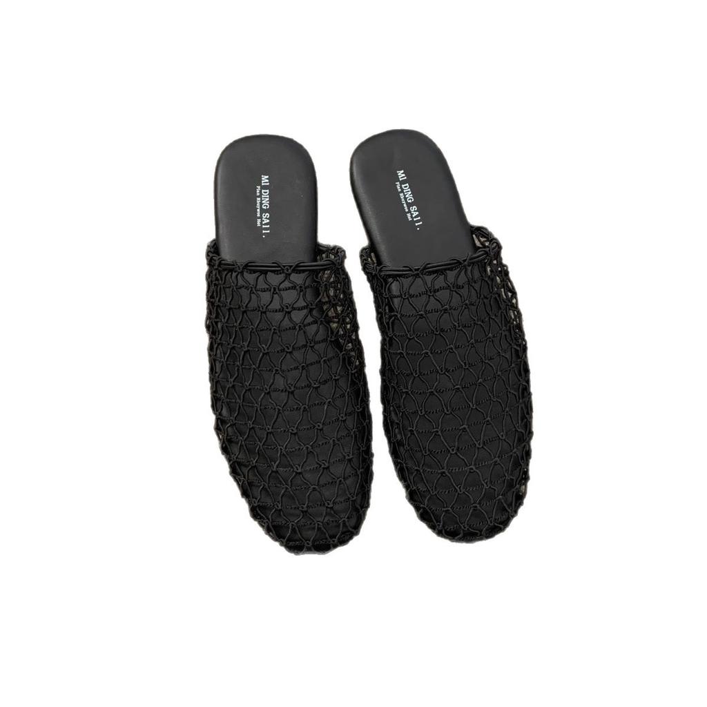 Summer Outer Wear Popular Mesh Woven Breathable Bag Head Half Slippers Women's 2025 New Versatile Outer Wear Fishing Net Sandals