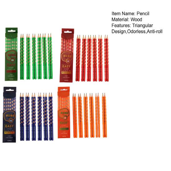 12Pcs Triangle Grip Pencil Set with Ergonomic Finger Holes Students Lead-free Pencil