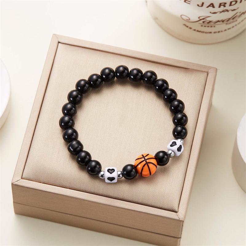 Schwarzes Perlen-Sportarmband für Damen Herren Basketball Fußball Volleyball Elastisches Seil Armbänder Party Freundschaft Schmuck Geschenke