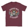 Unisexs Badass With Attitude Rebel Skeleton Biker T Shirts   Cotton Tops Funny Short Sleeve Crew Neck Tee Shirt  TShirts