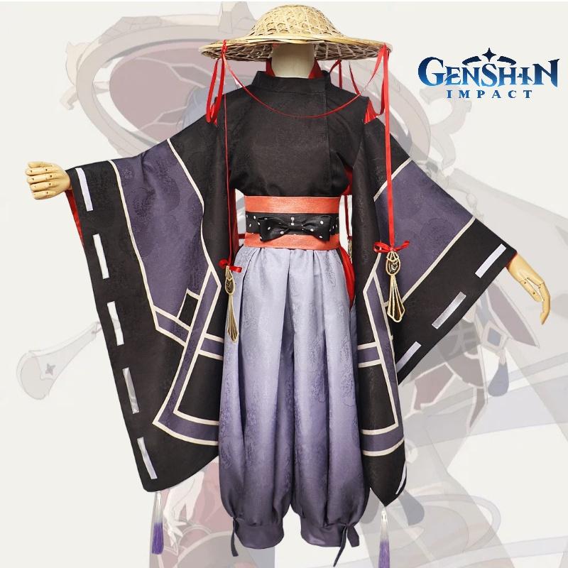 Original Genshin Impact Black Main Cosplay Costume Set Polyester Fabric Game Theme Characters)