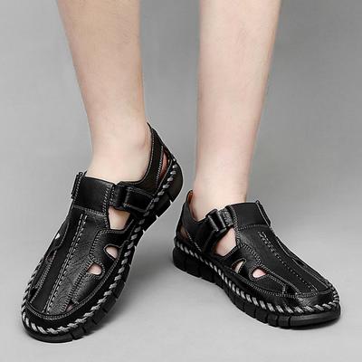 Sandalias de playa de cuero hechas a mano de talla grande para hombre