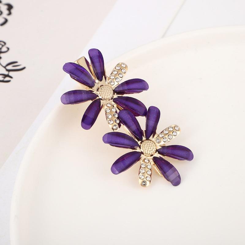 2PCS Fashionable Diamond Hair Clip Colorful Petal Hair Accessories Women's Side Duckbill Clip Hair Fringe Stylish Hairpins