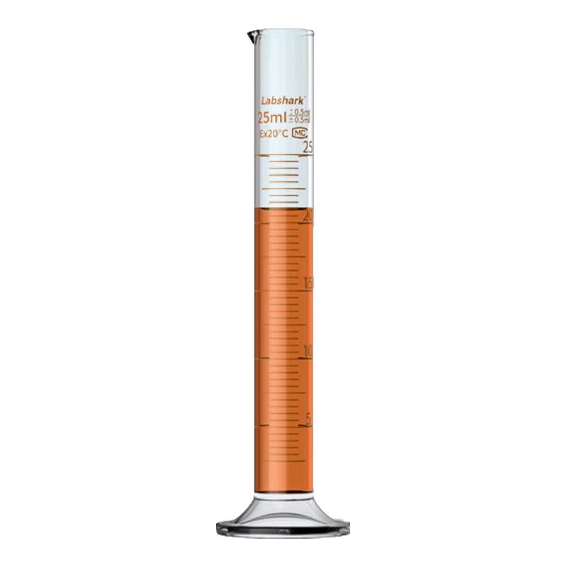 LABSHARK Graduated High Borosilicate Glass Measuring Cylinder 25mL