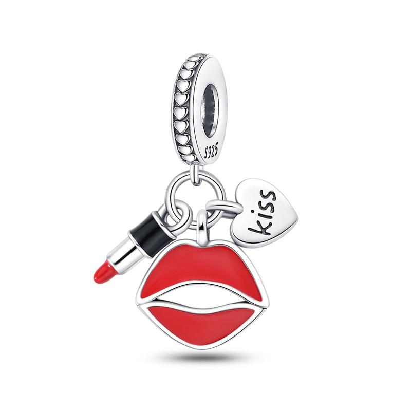 925 Silver Color Fashion High Heels Lipstick Camera Charms Bead Fit 3mm 925 Bracelets DIY Mother's Day Jewelry Gift