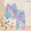 Women Plus Size Gem Heart Printed Two Piece Set Long Sleeve Hooded Top Cuffed Pants